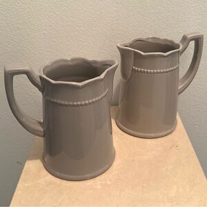 (2) 800-Flowers pitchers. Vintage Ceramic Gray Pitcher/ Vase. 7”H